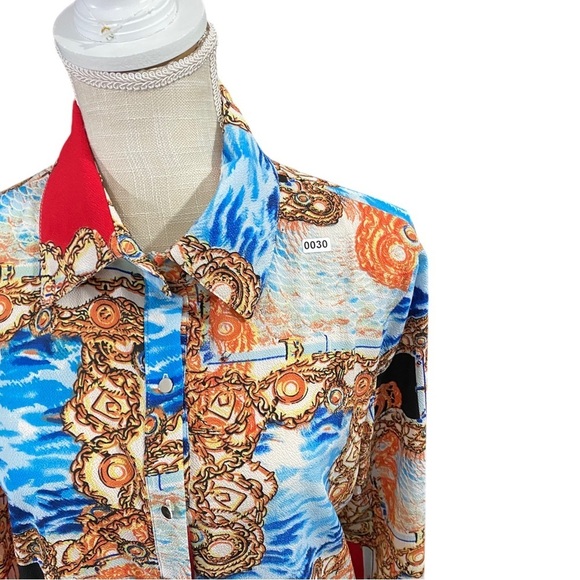 Christy & Co USA Made Women Multicolor Nautical Print Top Sz Sm Button Up NWOT - Picture 3 of 12